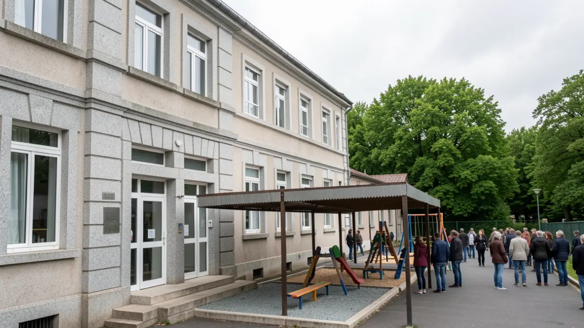 Imagen genérica de un colegio gallego con patio cubierto.