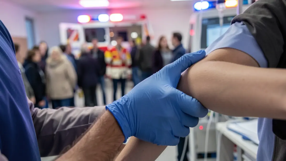 Primer plano de un técnico de emergencias sanitarias atendiendo a un paciente.