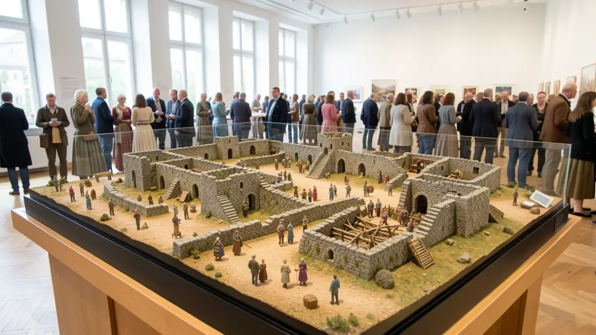 Imaxe xenérica dun diorama detallado dun castro galego con figuras en miniatura.