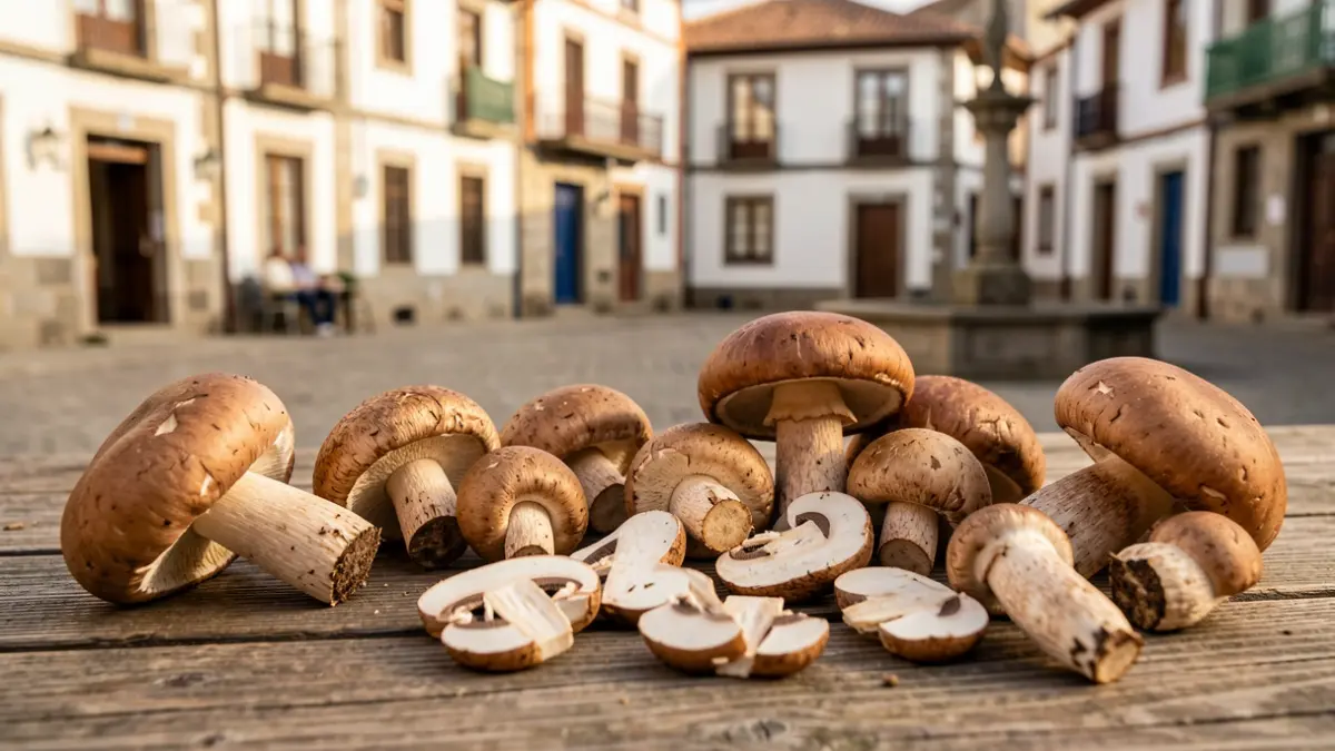 Generic image of various mushrooms on a rustic wooden table.