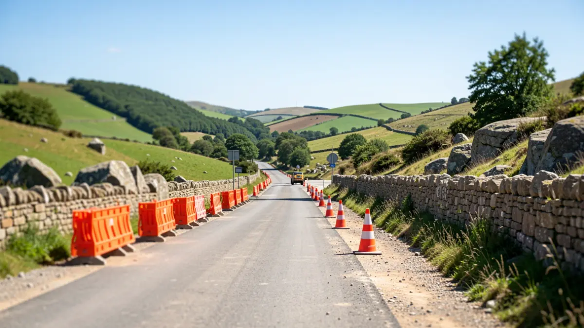 Imaxe xenérica de obras nunha estrada rural galega.