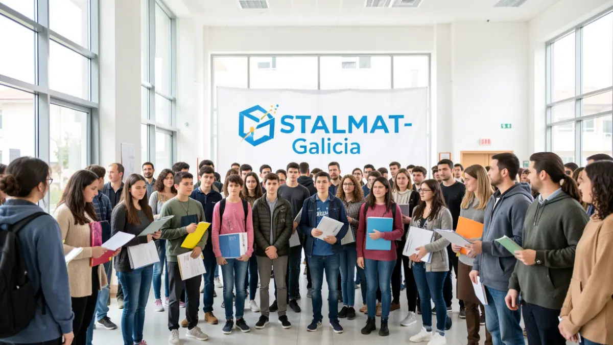 Imagen genérica de estudiantes y adultos en un acto de inauguración de un programa de talento matemático.
