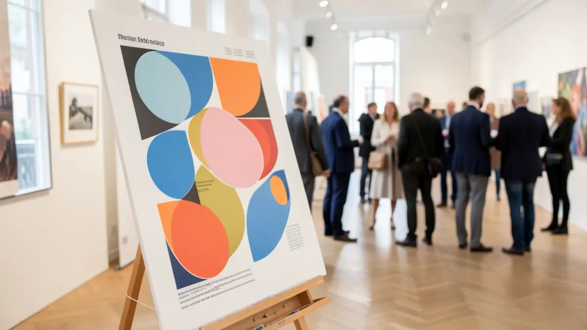 Imaxe xenérica dun cartel deseñado para unha feira de formación, exposto nunha sala de exhibición.