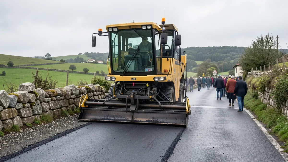 Imagen genérica de obras en una carretera rural gallega.