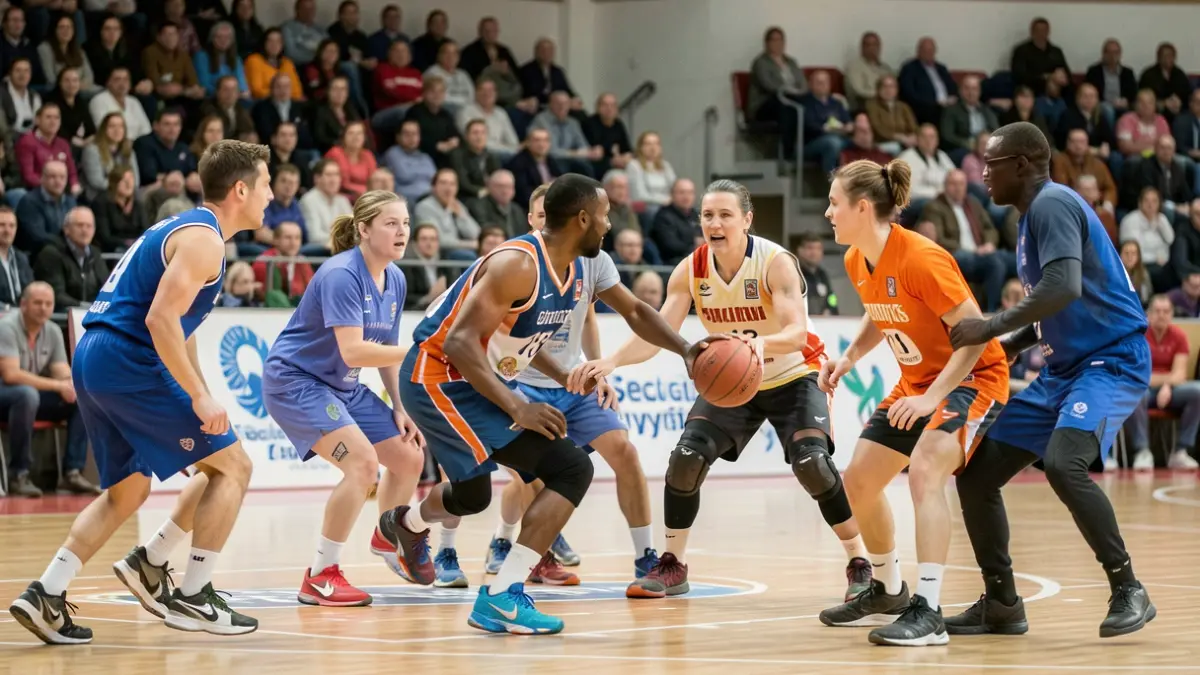 Imagen genérica de deportistas participando en un partido de baloncesto inclusivo.