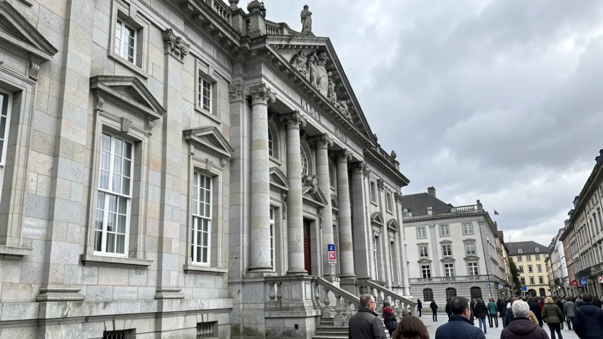 Imagen genérica del Ayuntamiento de Lugo, un edificio de granito bajo un cielo nublado.