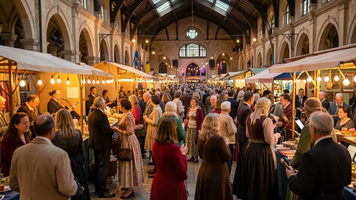 Generic image of a cultural event in a market hall with people of all ages.