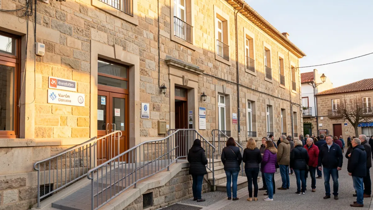 Fachada dun centro comunitario en Narón con ramplas de acceso e nova sinalética.