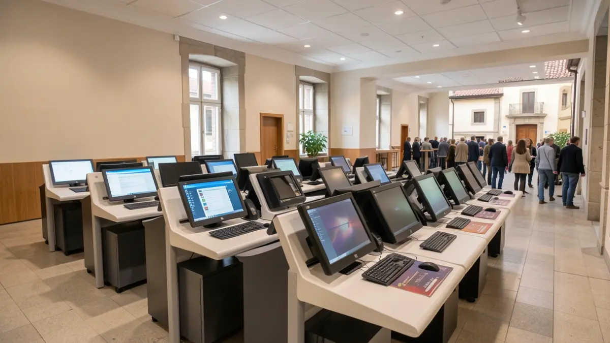 Generic image of a theoretical exam room with computer terminals.