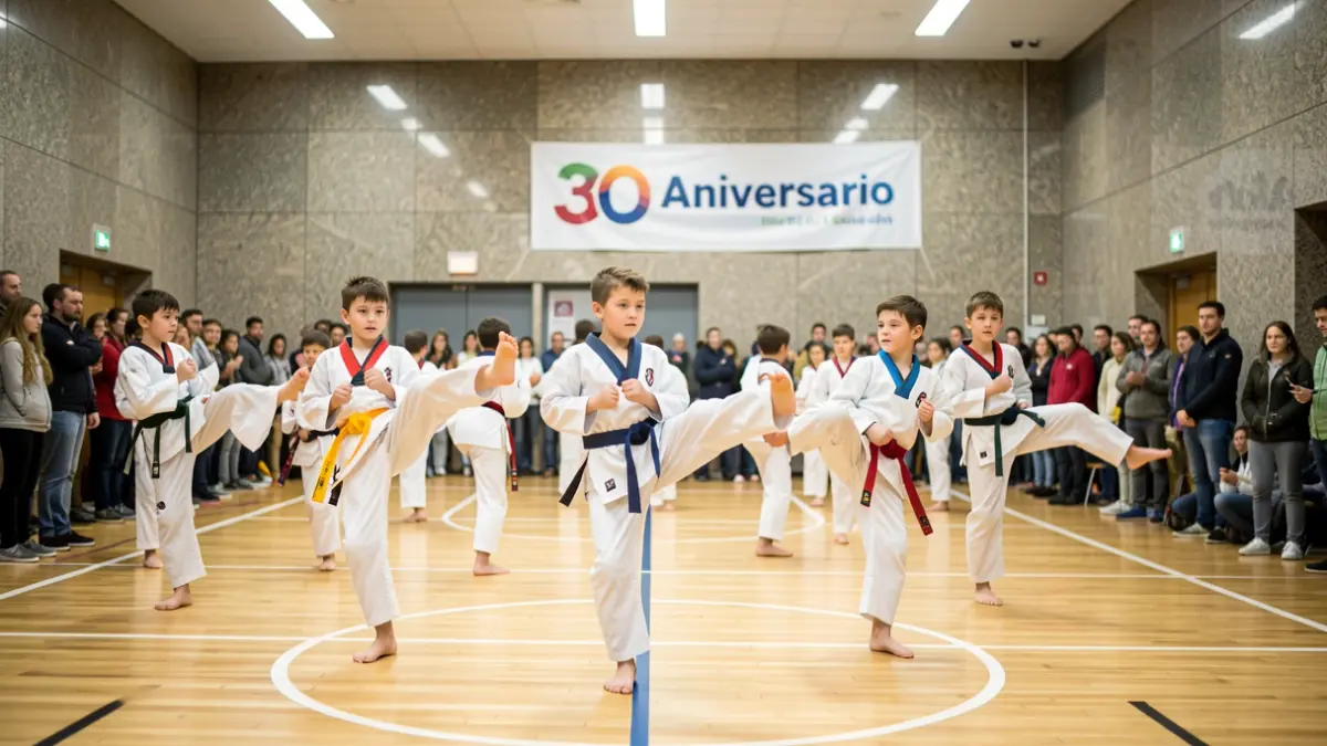 Imagen genérica de jóvenes practicando taekwondo en un pabellón deportivo.