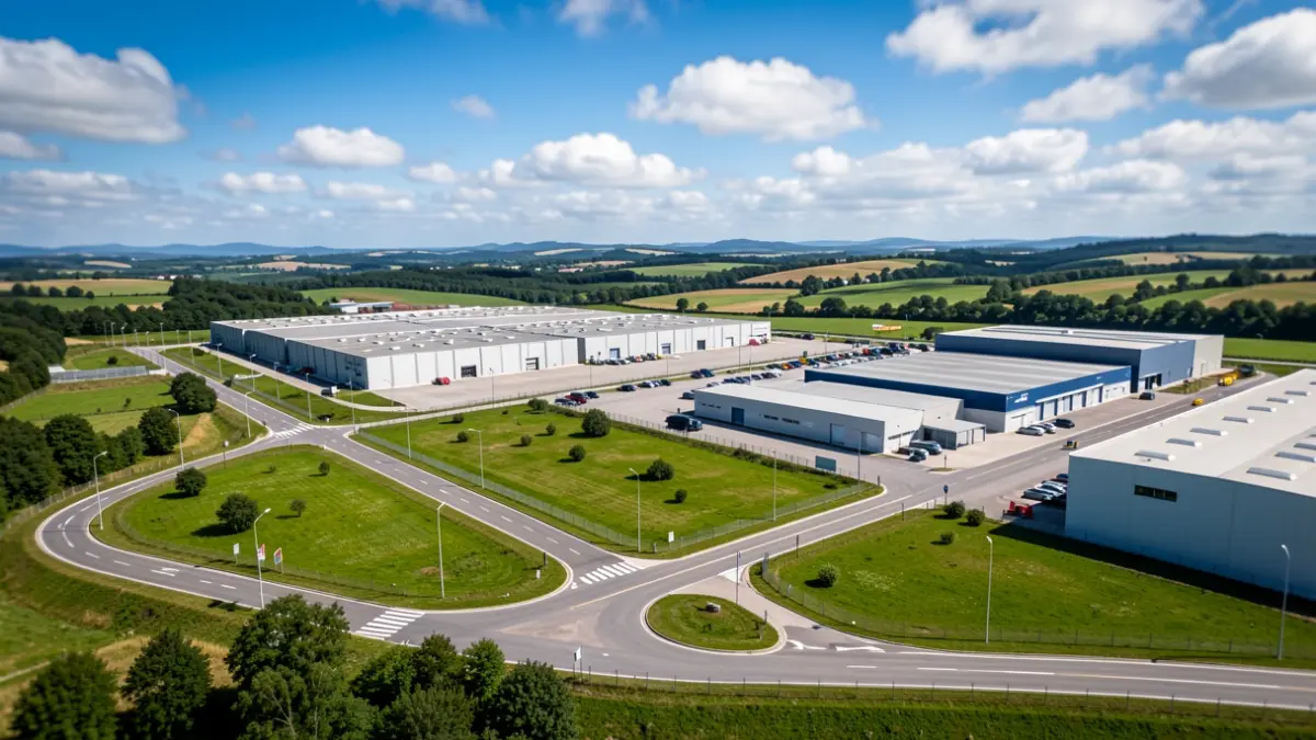 Imagen genérica de un polígono industrial gallego con carreteras asfaltadas y edificios de fábricas.