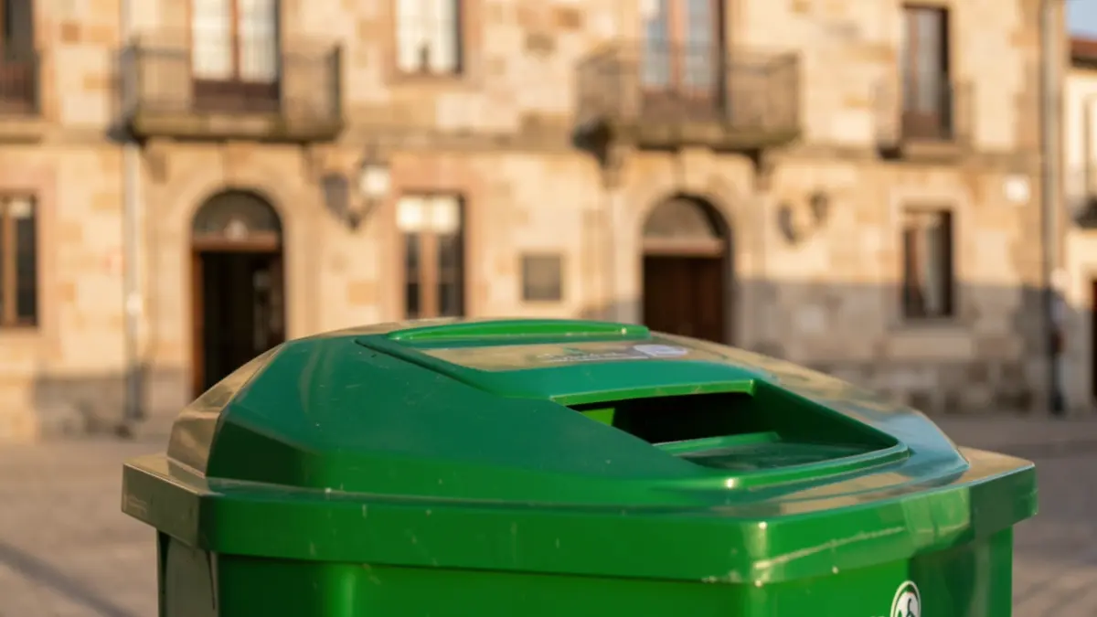 Imagen genérica de un contenedor de basura orgánico marrón con una ranura para tarjeta.