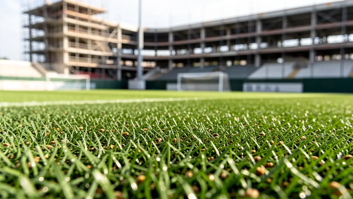 Imagen de un nuevo césped sintético ecológico para un campo de fútbol.