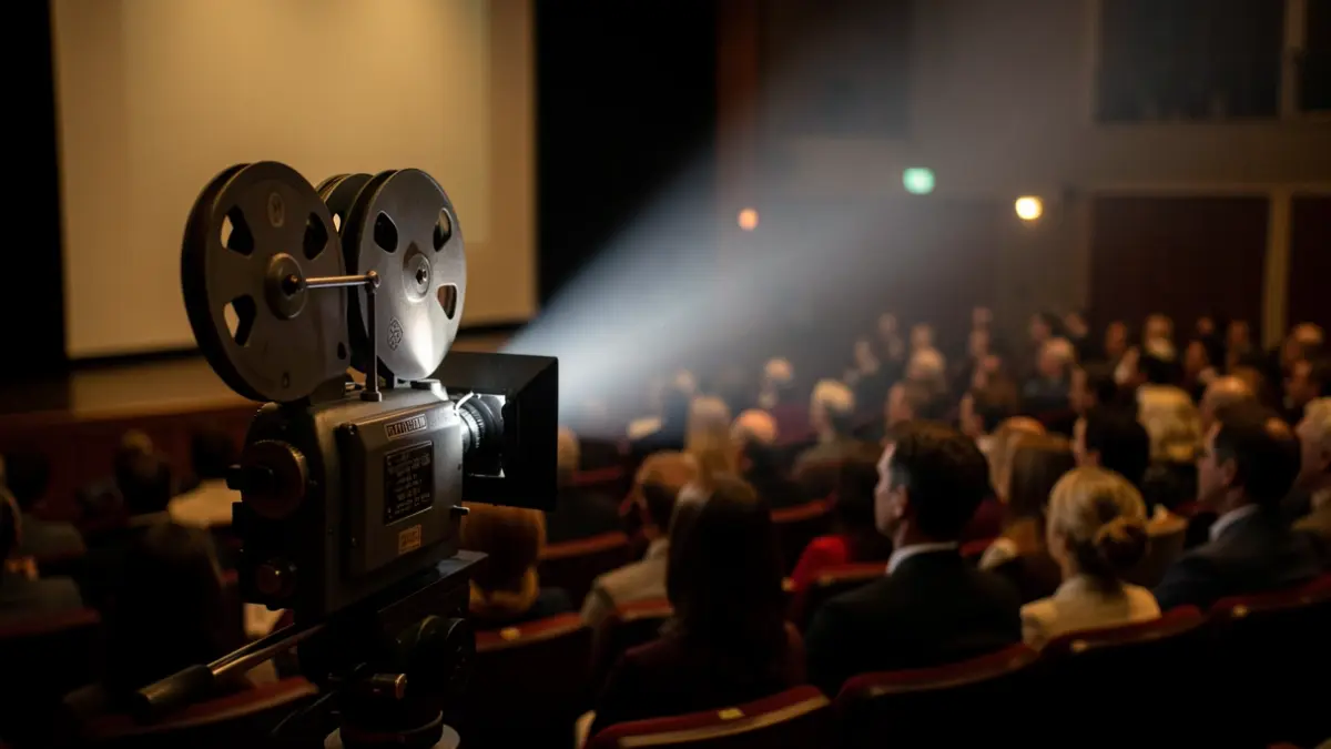 Proyección de un documental en un auditorio.
