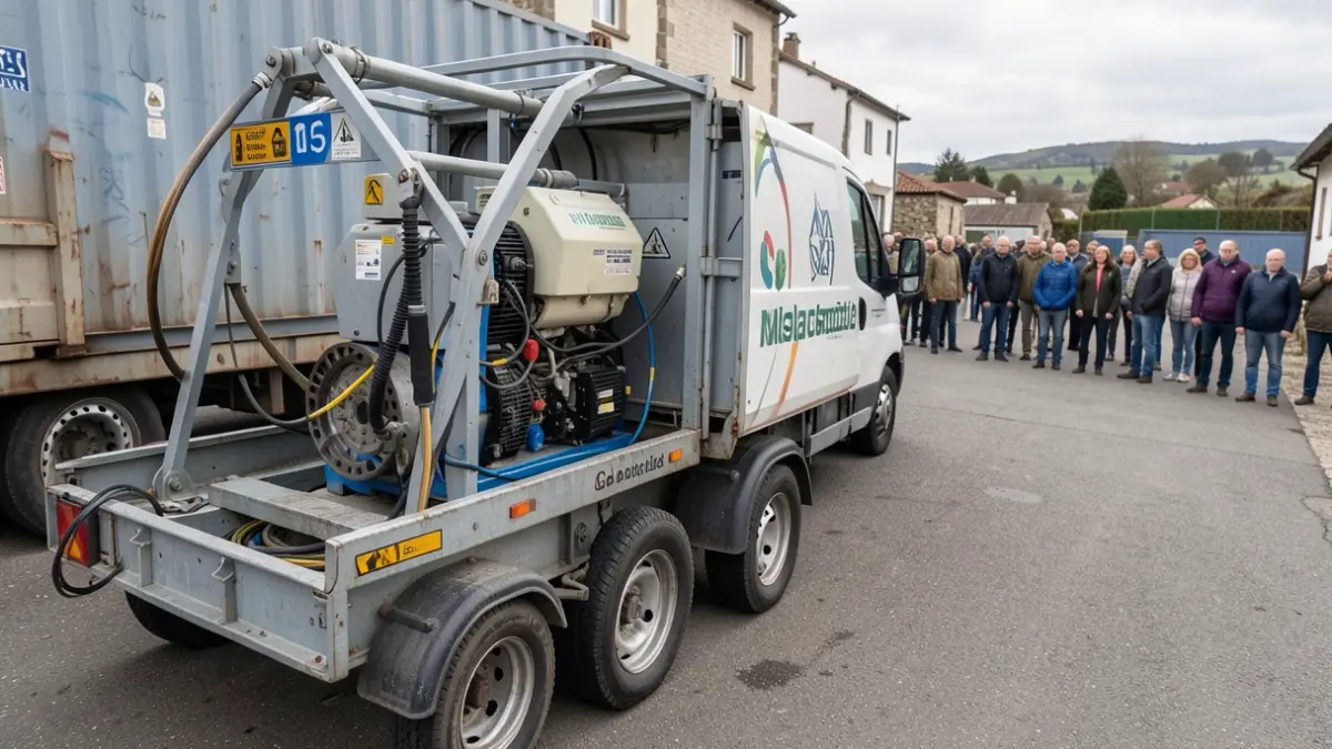 Generic image of a container washing trailer with a high-pressure water system.