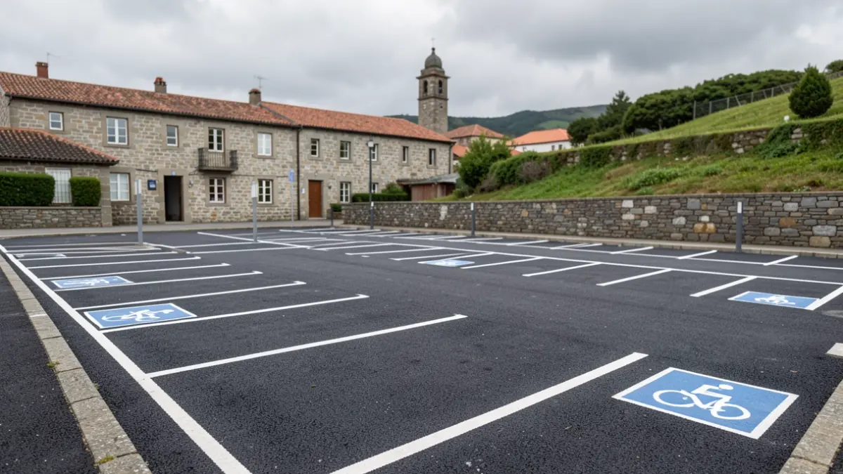 Imagen genérica de un aparcamiento público recién construido con plazas delimitadas y señalizadas.
