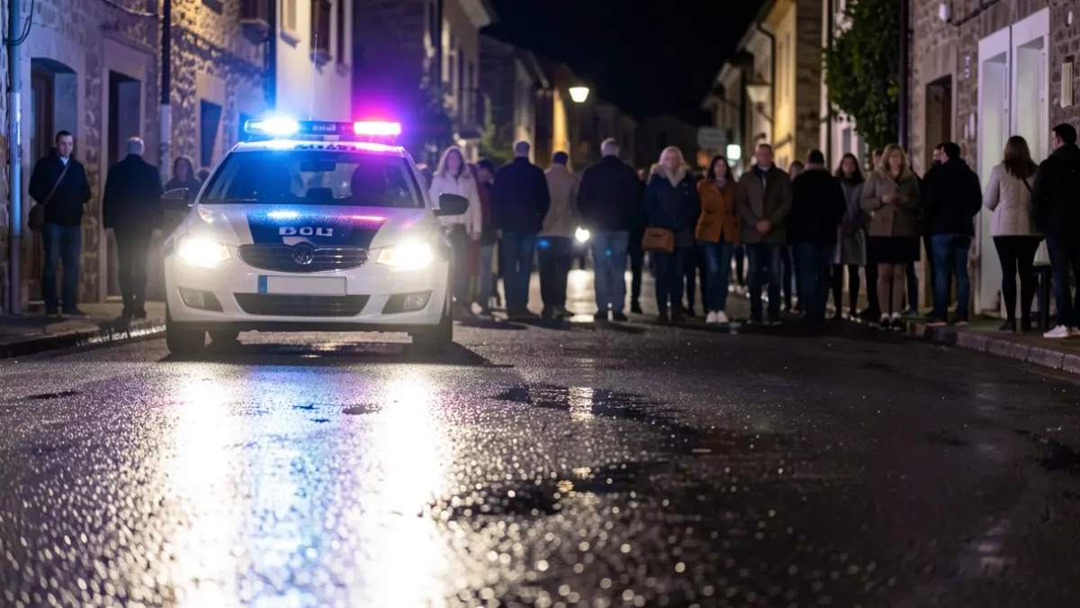 Generic image of police lights reflecting on wet asphalt at night, no vehicles visible.