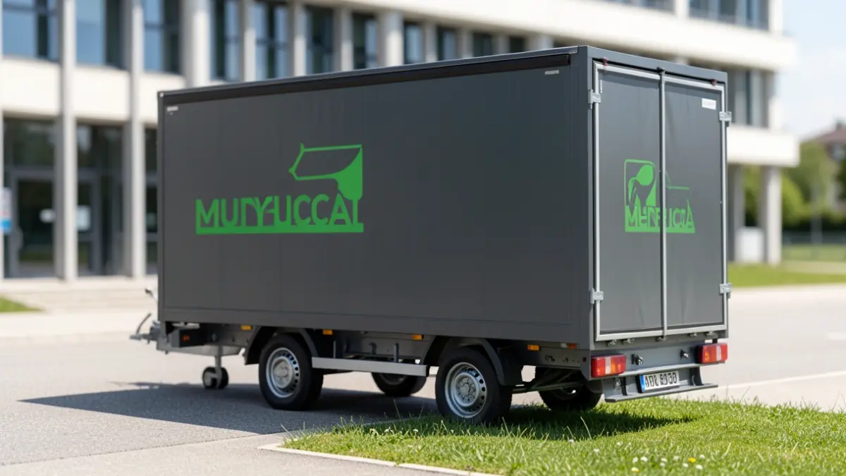 Generic image of a municipal trailer parked in front of a building.