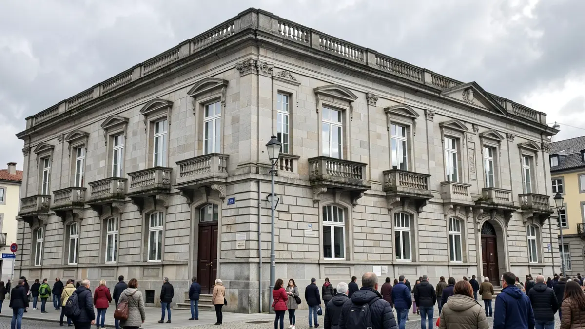 Imaxe xenérica dun edificio institucional de granito en Galicia.