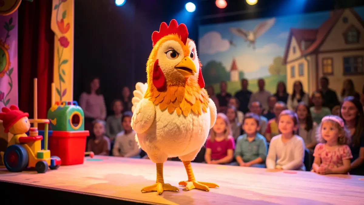 Generic image of a hen puppet protagonist in a children's show.