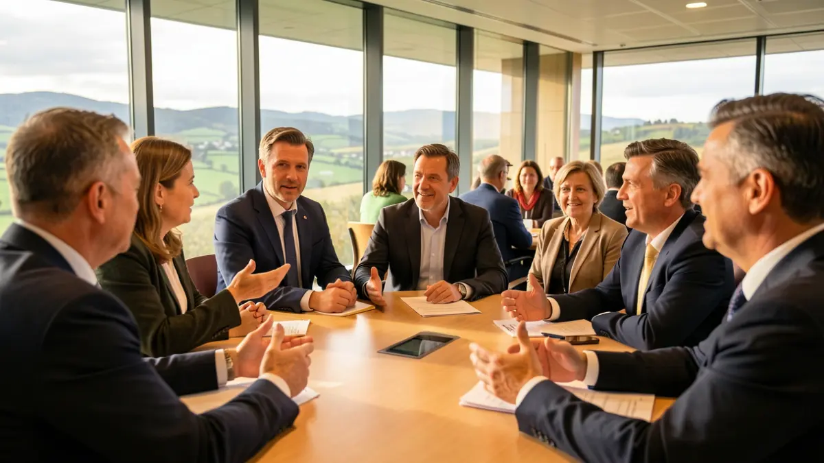 Generic image of diverse people gathered in a conference room discussing international cooperation.