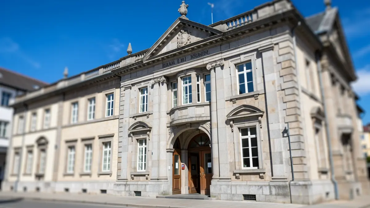 Imaxe xenérica dun edificio público de saúde galego con arquitectura de granito e ceo azul.
