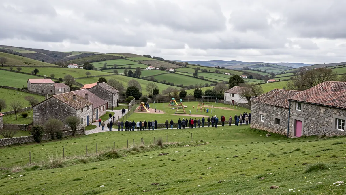 Imaxe xenérica dunha zona rural galega con espazos verdes e elementos de ocio infantil.