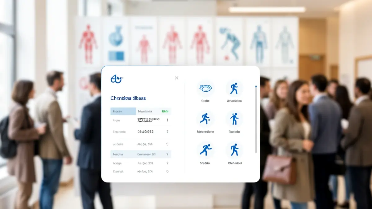 Imaxe xenérica dunha plataforma web de saúde con información nutricional e iconos de exercicio físico.