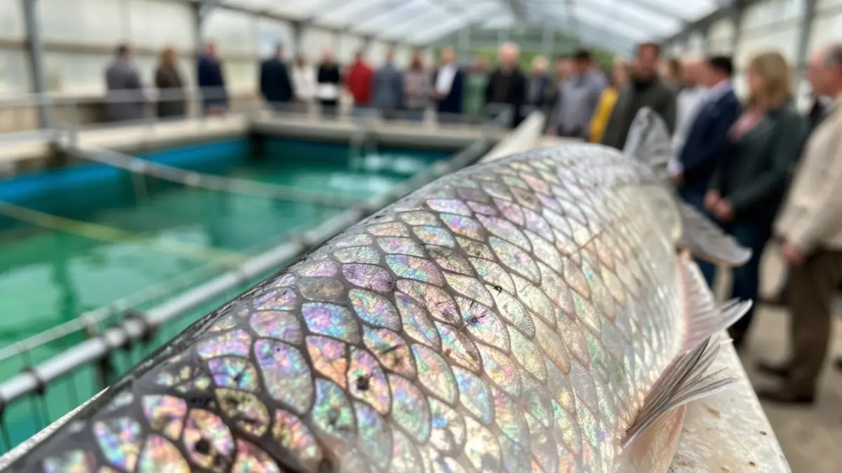 Generic image of fish scales and aquaculture tanks.