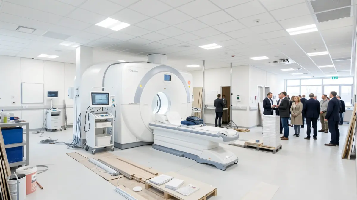 Imaxe dunha nova sala de resonancia magnética en construción nun hospital.