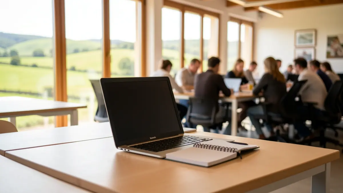 Imagen de un espacio de coworking rural en Silleda con luz natural.
