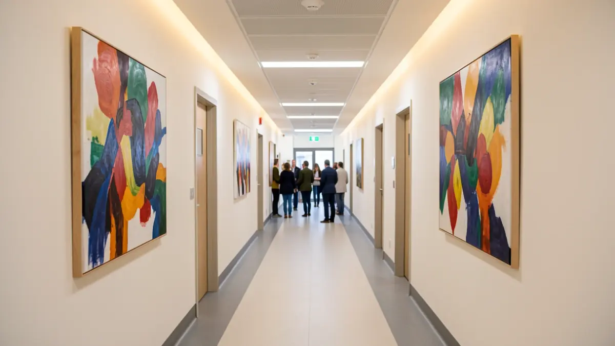 Generic image of a hospital corridor with artwork on the walls.
