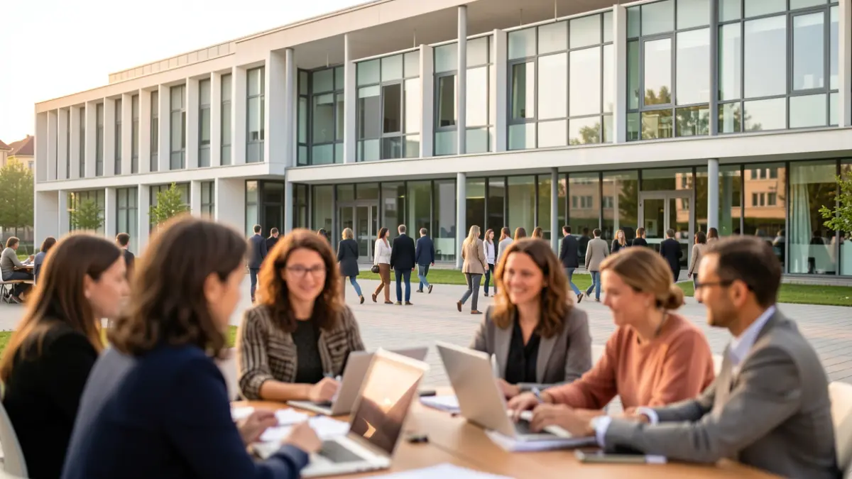 Generic image of a modern university research center with people collaborating.