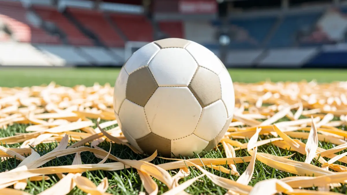 Generic image of a football field with artificial turf made from corn husks.
