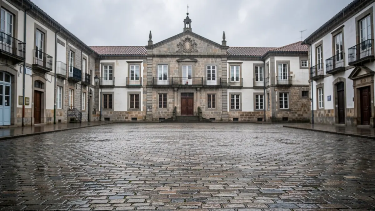 Imaxe xenérica dunha praza de Tui con edificios históricos.
