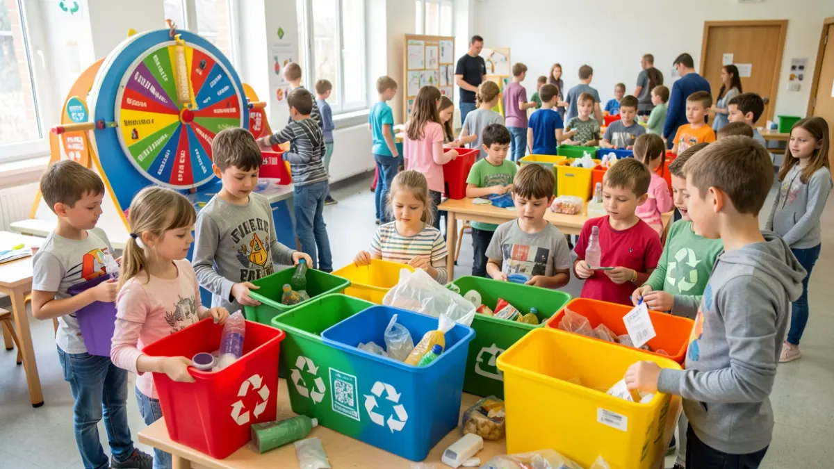 Generic image of children participating in a recycling workshop, learning to separate waste through interactive games.