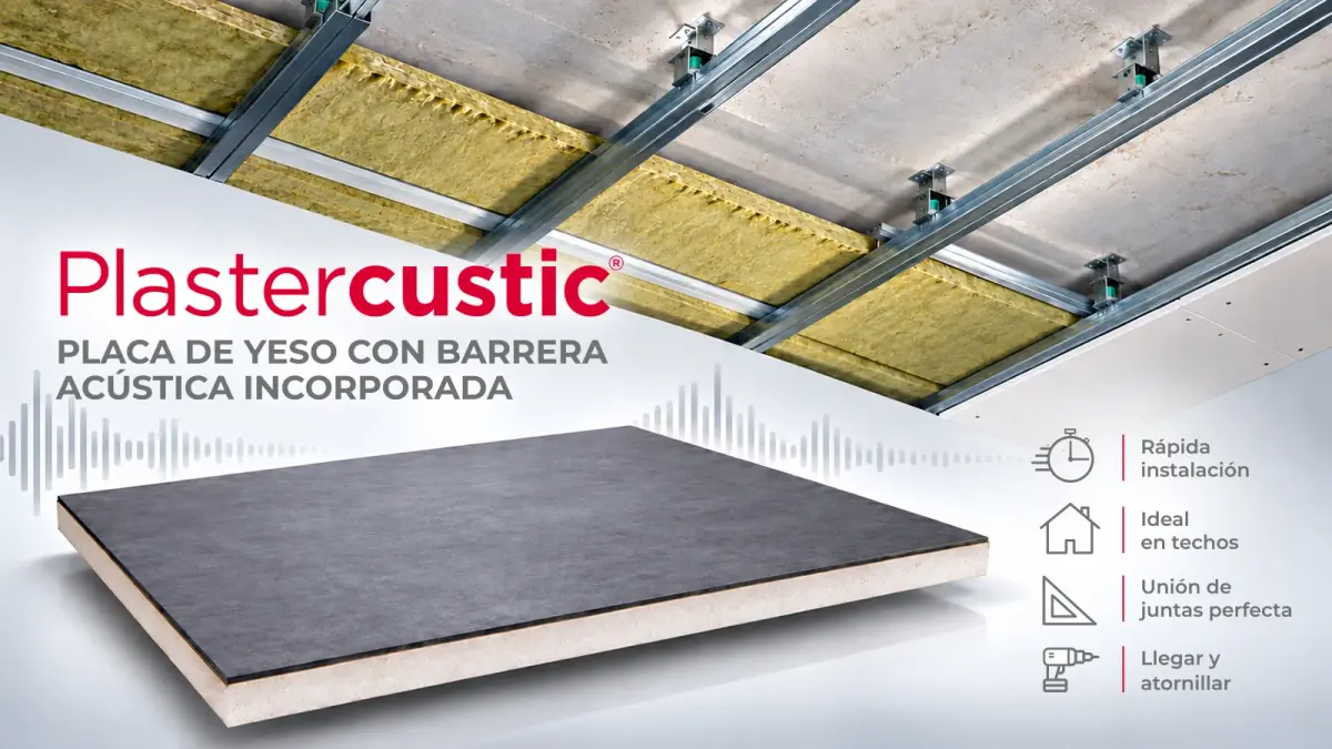 PLASTERCUSTIC placa de xeso con barreira acústica incorporada